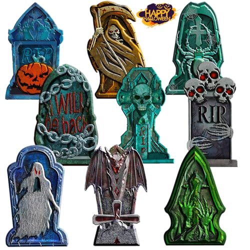 9 Pack Halloween Tombstone Yard Decorations, Outside Waterproof Graveyard Signs Decorations for Yard, Halloween Cemetary Headstone for Halloween Party, Garden Yard Decorations