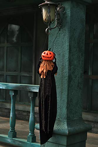 FUN LITTLE TOYS 47.2" Halloween Hanging Pumpkin Ghost Animated Halloween Decorations with Sound & Light, Scary Creepy Spooky Props for Halloween Décor Outdoor, Haunted House