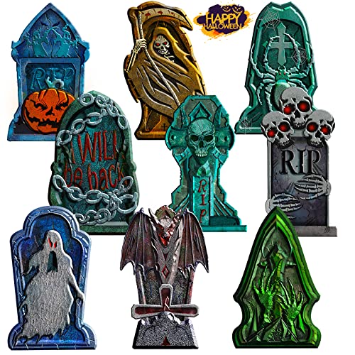 9 Pack Halloween Tombstone Yard Decorations, Outside Waterproof Graveyard Signs Decorations for Yard, Halloween Cemetary Headstone for Halloween Party, Garden Yard Decorations