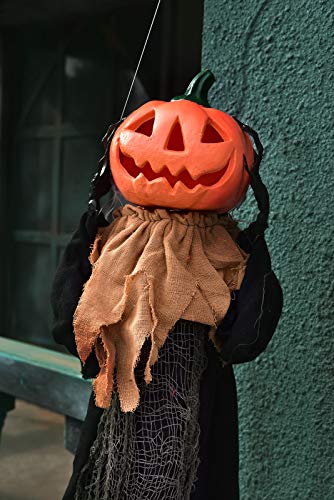 FUN LITTLE TOYS 47.2" Halloween Hanging Pumpkin Ghost Animated Halloween Decorations with Sound & Light, Scary Creepy Spooky Props for Halloween Décor Outdoor, Haunted House