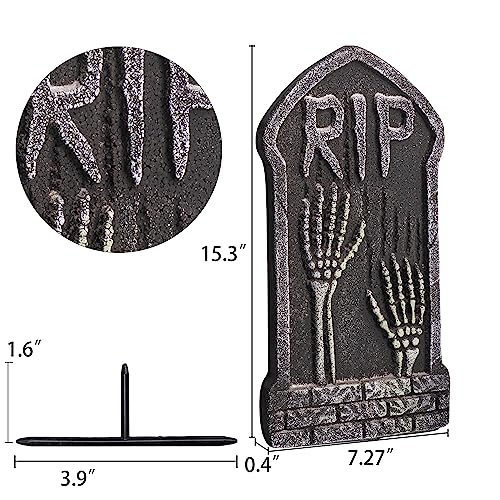Hourleey Halloween Foam RIP Tombstones, 6 Pack 15" Graveyard Headstone Decorations Outdoor for Halloween Lawn Yard Garden Tombstone Decor