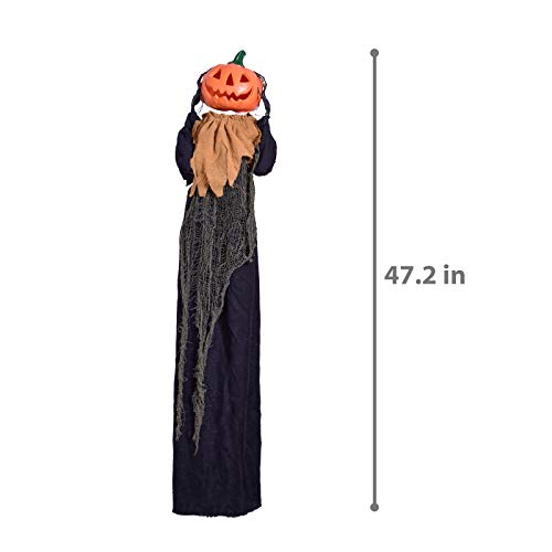 FUN LITTLE TOYS 47.2" Halloween Hanging Pumpkin Ghost Animated Halloween Decorations with Sound & Light, Scary Creepy Spooky Props for Halloween Décor Outdoor, Haunted House