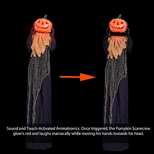 FUN LITTLE TOYS 47.2" Halloween Hanging Pumpkin Ghost Animated Halloween Decorations with Sound & Light, Scary Creepy Spooky Props for Halloween Décor Outdoor, Haunted House