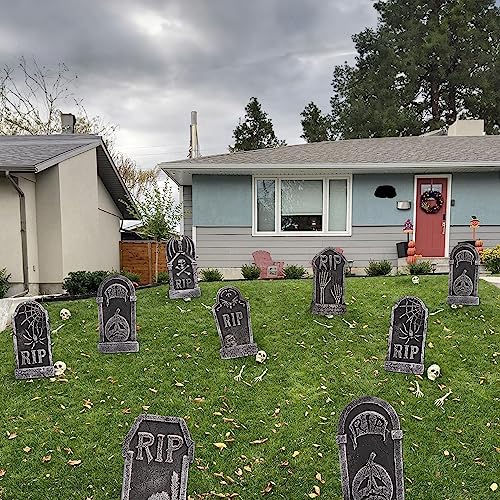 Hourleey Halloween Foam RIP Tombstones, 6 Pack 15" Graveyard Headstone Decorations Outdoor for Halloween Lawn Yard Garden Tombstone Decor
