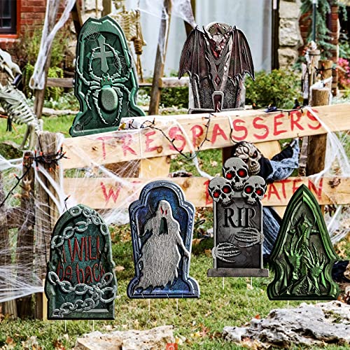 9 Pack Halloween Tombstone Yard Decorations, Outside Waterproof Graveyard Signs Decorations for Yard, Halloween Cemetary Headstone for Halloween Party, Garden Yard Decorations