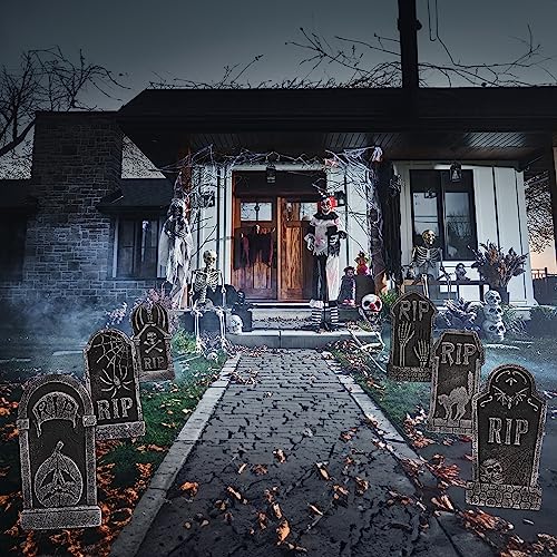 Hourleey Halloween Foam RIP Tombstones, 6 Pack 15" Graveyard Headstone Decorations Outdoor for Halloween Lawn Yard Garden Tombstone Decor