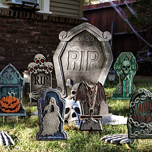 9 Pack Halloween Tombstone Yard Decorations, Outside Waterproof Graveyard Signs Decorations for Yard, Halloween Cemetary Headstone for Halloween Party, Garden Yard Decorations