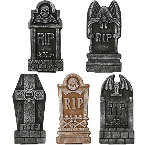 Sunnyglade Set of 5 Pack Halloween Foam RIP Graveyard Tombstones for Halloween Lawn Yard Decorations