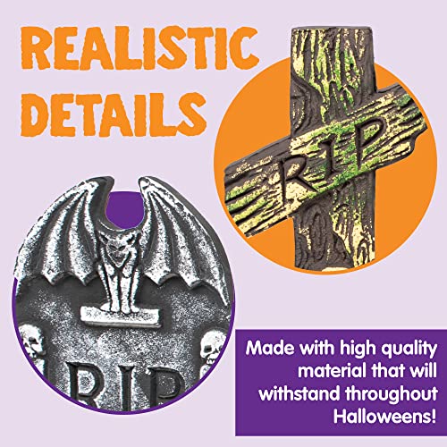 JOYIN 17” Halloween Foam RIP Graveyard Tombstones (5 Pack), Yard Sign Headstone Decorations and 10 Bonus Metal Stakes for Halloween Yard Outdoor Indoor Decorations