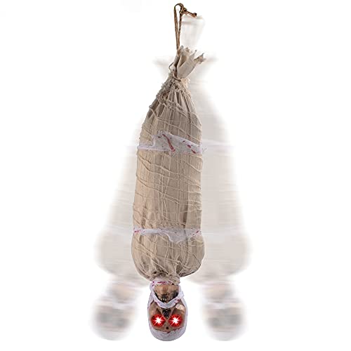 JOYIN 35" Halloween Animated Hanging Corpse with LED Light Up Eyes & Sound Effect for Indoor and Outdoor Decorations