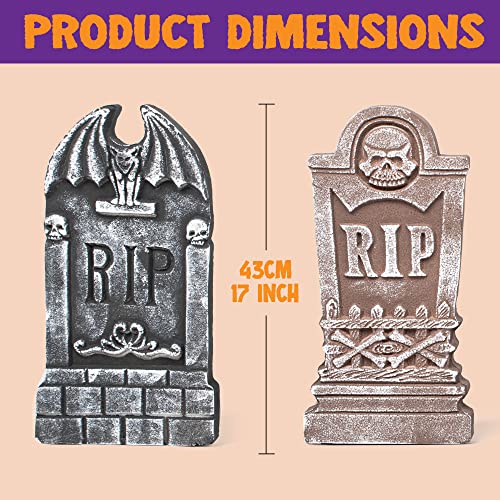 JOYIN 17” Halloween Foam RIP Graveyard Tombstones (5 Pack), Yard Sign Headstone Decorations and 10 Bonus Metal Stakes for Halloween Yard Outdoor Indoor Decorations
