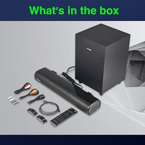 Sonic Blast 2.1 CH Sound Bars for TV with Subwoofer Bluetooth Deep Bass Soundbar for TV PC Gaming Home Theater Surround Sound System Bluetooth/AUX/Optical/Coa Connection Remote Control TV Speaker