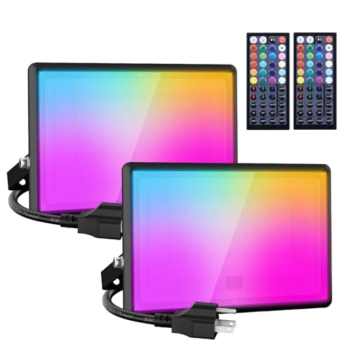 Olafus 50W RGB LED Flood Light 500W Equiv, DIY Color Changing Stage light, Party Light Outdoor Spotlight Indoor, IP66 Color Floor Strobe Light with Remote, Uplight for Events Halloween Christmas Decor