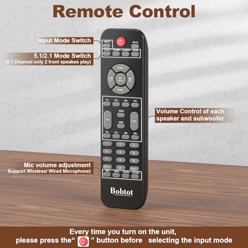 Bobtot Surround Sound Systems Wireless Rear Satellite Speakers - 800W 6.5inch Subwoofer 5.1/2.1 Channel Home Theater Systems with HDMI ARC Optical Bluetooth Input