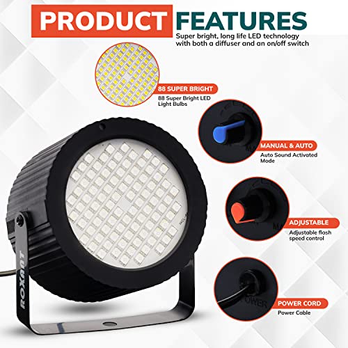 Roxant Strobe Light Halloween - 88 Super Bright LED Light Bulbs - Speed & Sound Modes | Party Decorations | Strobe Light for Parties | Party Lights