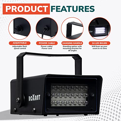 Roxant Pro Mini Strobe Light Halloween - 24 Super Bright LED Light Bulbs - Adjustable Flash Speed Control | Party Decorations | Party Lights
