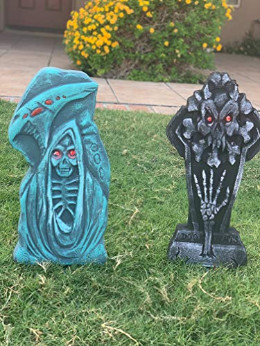 JOYIN Halloween 17” LED Graveyard Tombstone Decoration(2 Pack), Yard Sign for Halloween Outdoor Lawn, Graveyard, Haunted House, Halloween Yard Decorations