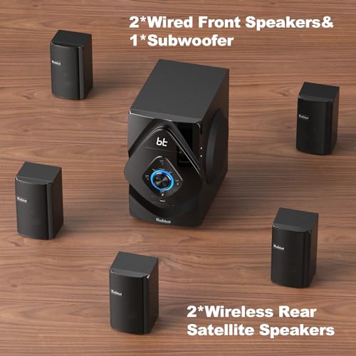 Bobtot Surround Sound Systems Wireless Rear Satellite Speakers - 800W 6.5inch Subwoofer 5.1/2.1 Channel Home Theater Systems with HDMI ARC Optical Bluetooth Input