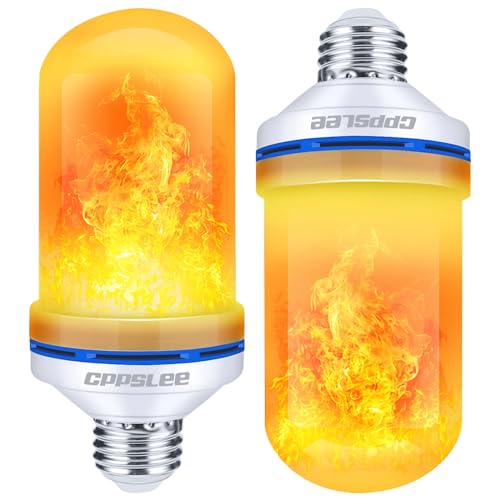 CPPSLEE LED Flame Light Bulbs, 4 Modes Flickering Light Bulbs, E26 Base Fire Flame Bulb, Halloween, Christmas Party Porch Outdoor and Indoor Home Decorations(Yellow, 2 Pack)