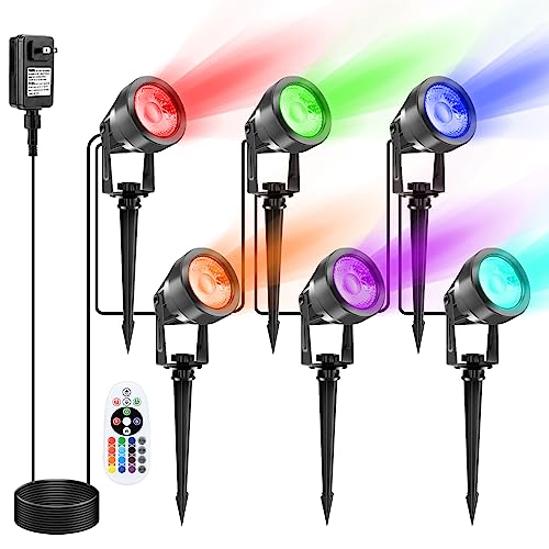 VOLISUN Outdoor Uplights,Color Changing Landscape Spotlights RGB with Transformer 7 Multicolored Lights Waterproof IP65 for Patio Gate Walkway Pool Garden Yard Driveway(6-in-1)