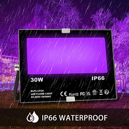 MELPO Black Light 30W LED Blacklight Flood Light Outdoor for Glow Party, Halloween Decoration, Body Paint, Fluorescent Poster, Neon Glow, IP66,US-Plug-Switch-6.7Ft Cord (4 Pack)
