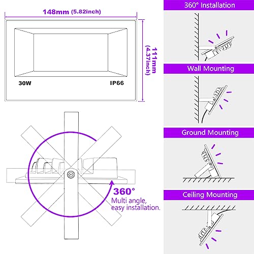 MELPO Black Light 30W LED Blacklight Flood Light Outdoor for Glow Party, Halloween Decoration, Body Paint, Fluorescent Poster, Neon Glow, IP66,US-Plug-Switch-6.7Ft Cord (4 Pack)