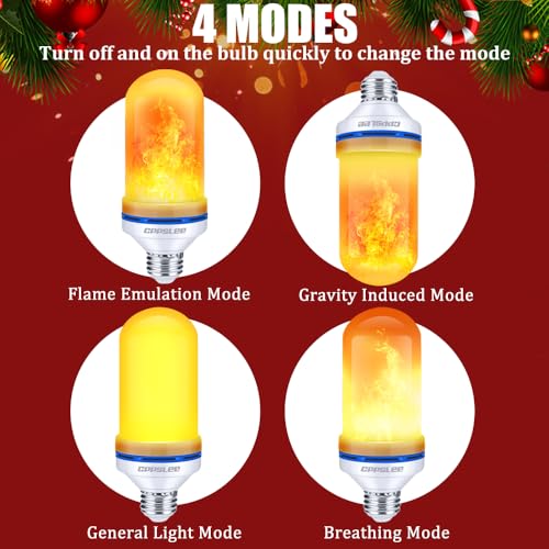 CPPSLEE LED Flame Light Bulbs, 4 Modes Flickering Light Bulbs, E26 Base Fire Flame Bulb, Halloween, Christmas Party Porch Outdoor and Indoor Home Decorations(Yellow, 2 Pack)