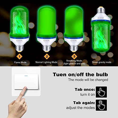 OMK - Christmas Decorations LED Flame Effect Light Bulbs - Newest Upgraded 4 Modes Green Fire Simulated Lamps - Holiday/Christmas Gifts/Indoor/Outdoor Decoration Lights (2Pack)