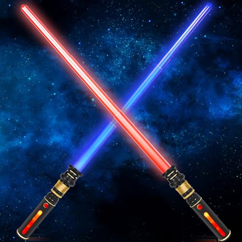 cotteau 2 Packs 2 Colors Light up Saber,The Lighting Handle FX Sound Has a Special Effect, Light up Swords for Kids Halloween Birthday Gifts Cosplay Galaxy War Fighters and Warriors