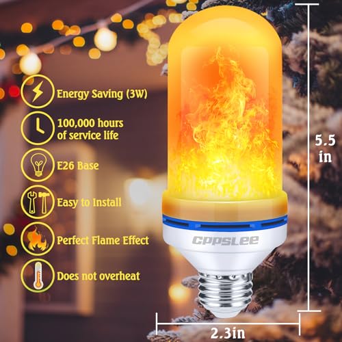 CPPSLEE LED Flame Light Bulbs, 4 Modes Flickering Light Bulbs, E26 Base Fire Flame Bulb, Halloween, Christmas Party Porch Outdoor and Indoor Home Decorations(Yellow, 2 Pack)