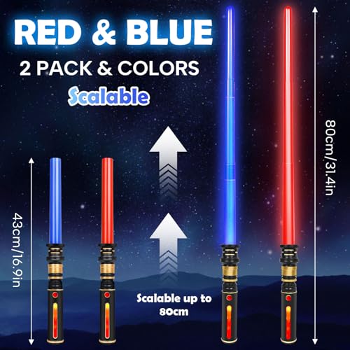 cotteau 2 Packs 2 Colors Light up Saber,The Lighting Handle FX Sound Has a Special Effect, Light up Swords for Kids Halloween Birthday Gifts Cosplay Galaxy War Fighters and Warriors