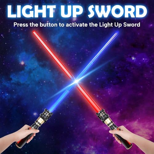 cotteau 2 Packs 2 Colors Light up Saber,The Lighting Handle FX Sound Has a Special Effect, Light up Swords for Kids Halloween Birthday Gifts Cosplay Galaxy War Fighters and Warriors