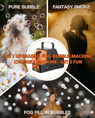 Fog Machine, 400W Fog Bubble Machine with Remote Control, Consumer-Grade Smoke Bubble Machine, Bubble Fog Combo for Indoor Outdoor Halloween Christmas Party Wedding Birthday Photograph