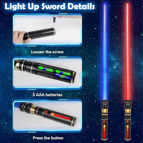 cotteau 2 Packs 2 Colors Light up Saber,The Lighting Handle FX Sound Has a Special Effect, Light up Swords for Kids Halloween Birthday Gifts Cosplay Galaxy War Fighters and Warriors