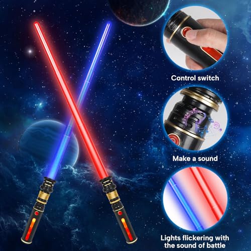 cotteau 2 Packs 2 Colors Light up Saber,The Lighting Handle FX Sound Has a Special Effect, Light up Swords for Kids Halloween Birthday Gifts Cosplay Galaxy War Fighters and Warriors