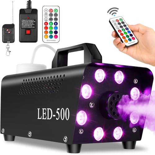 Upgraded Fog Machine Smoke Machine with 13 Colorful 8 Led Lights, 500W and 2000CFM Fog with Wired Wireless Remote Controls, Perfect for Indoor Outdoor Wedding, Halloween, Party and Stage Effect