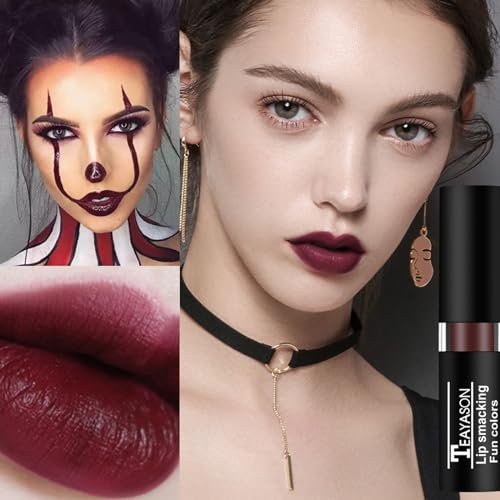 AKARY Red Lipstick Long Lasting Lip Gloss, Goth Lipstick Makeup Vintage Lipstick Cosmetics Party Makeup Gift, Professional Foundation for Women Halloween Party Cosplay, Special Effects Make Up