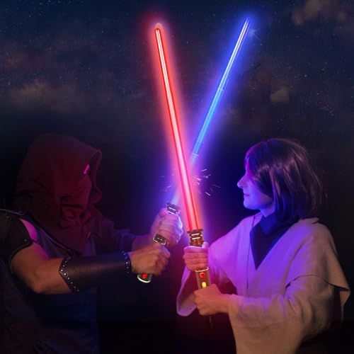 cotteau 2 Packs 2 Colors Light up Saber,The Lighting Handle FX Sound Has a Special Effect, Light up Swords for Kids Halloween Birthday Gifts Cosplay Galaxy War Fighters and Warriors