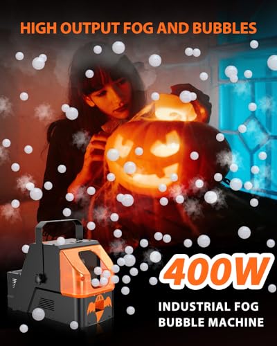Fog Machine, 400W Fog Bubble Machine with Remote Control, Consumer-Grade Smoke Bubble Machine, Bubble Fog Combo for Indoor Outdoor Halloween Christmas Party Wedding Birthday Photograph