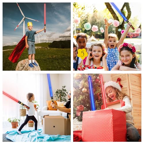 cotteau 2 Packs 2 Colors Light up Saber,The Lighting Handle FX Sound Has a Special Effect, Light up Swords for Kids Halloween Birthday Gifts Cosplay Galaxy War Fighters and Warriors