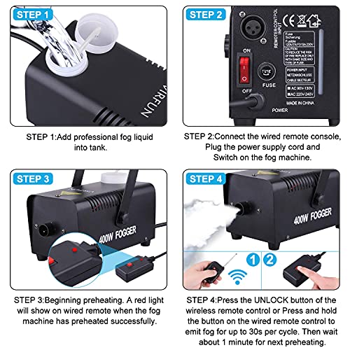 VIRFUN Fog Machine, Smoke Machine with Wireless&Wired Remote Control for Parties Halloween Wedding and Stage Effect, 400W