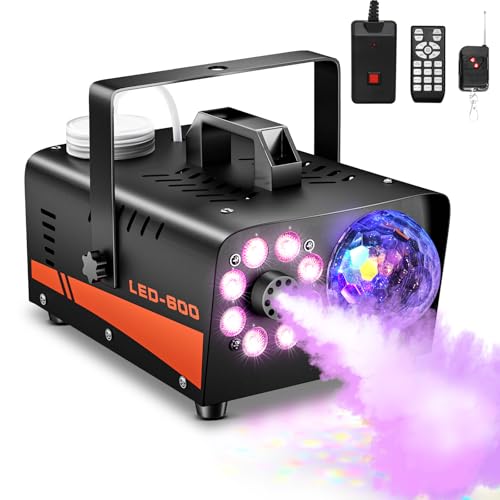 Dashsafe Smoke Machine, Fog Machine with Disco Ball Lights, 600W and 3000CFM with 13 Colorful LED Lights Effect, Wireless Remote Control, Perfect for Parties, Wedding, Halloween, and DJ Stage, Indoor