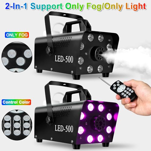 Upgraded Fog Machine Portable Smoke Machine with Lights, Fog Machine for Indoor Outdoor Halloween Parties
