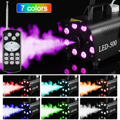 Upgraded Fog Machine Portable Smoke Machine with Lights, Fog Machine for Indoor Outdoor Halloween Parties