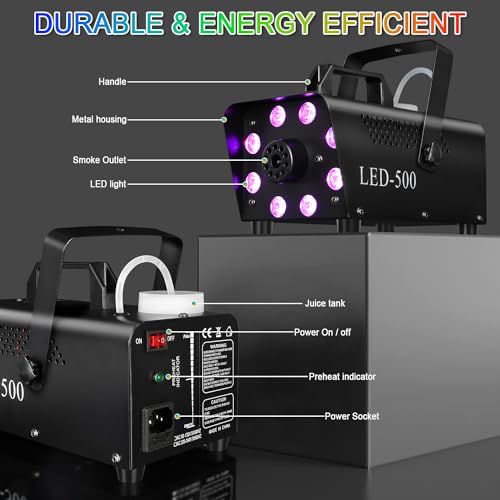 Upgraded Fog Machine Portable Smoke Machine with Lights, Fog Machine for Indoor Outdoor Halloween Parties