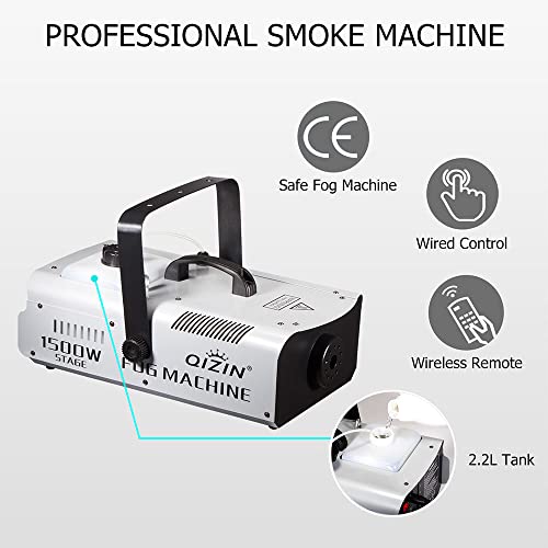 Smoke Machine Fog 1500 Watt with Wired and Wireless Control, Commercial High Output Stage Accessories for DJ Halloween Party Wedding Photography