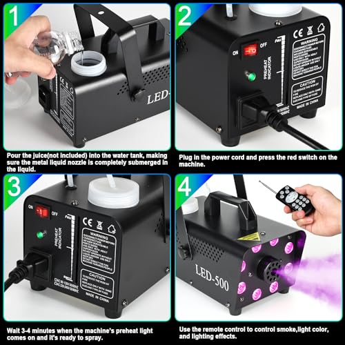 Upgraded Fog Machine Portable Smoke Machine with Lights, Fog Machine for Indoor Outdoor Halloween Parties