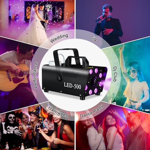 Upgraded Fog Machine Portable Smoke Machine with Lights, Fog Machine for Indoor Outdoor Halloween Parties