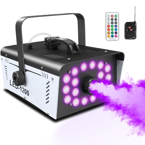 Fog Machine Halloween Outdoor with 18 LED Lights, Smoke Machine Fog 1200W with Remote, Perfect for Party, Stage, Wedding, Indoor