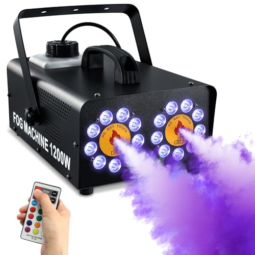 TCFUNDY 1200W Fog Machine with 18 LED Lights, Dual Spray Horizontal LED Smoke Machine for Halloween, 10 Light Effects Fog Maker with Remote Control for Stage Performance Wedding Party DJ Club Disco